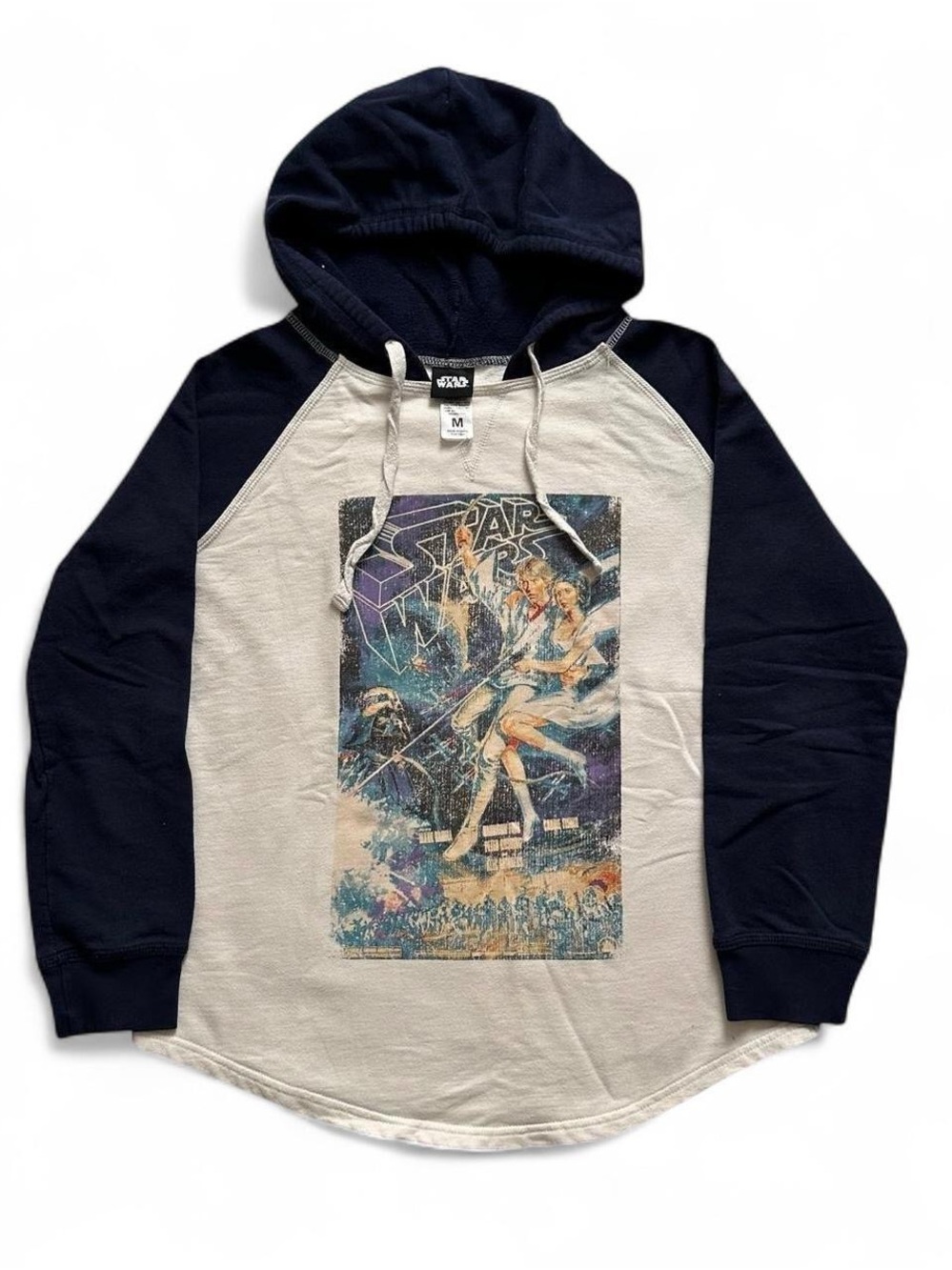 Men's Star Wars Navy and Cream Hooded Raglan Sweater - Star Wars Graphic M